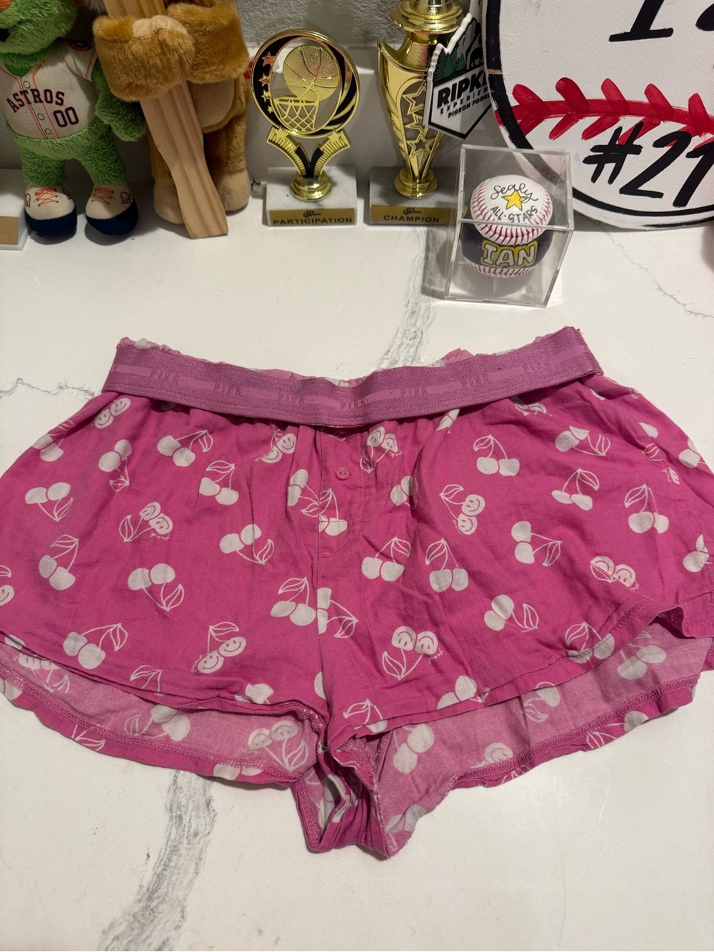 PINK Victoria's Secret Hot Pink Cherry-Print Athletic Shorts